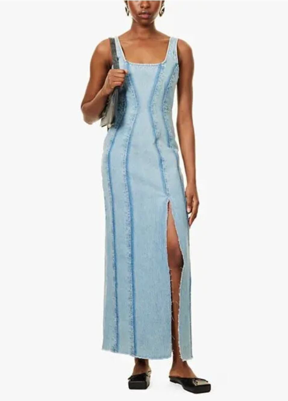 Dala On Tap Midi Paneled Denim Dress Canyon Blue Size 24 NWT Organic Cotton